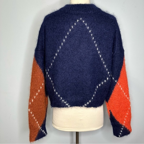 COS Women’s Navy Cropped Mohair Argyle Pullover Sweater Size S - Picture 6 of 12